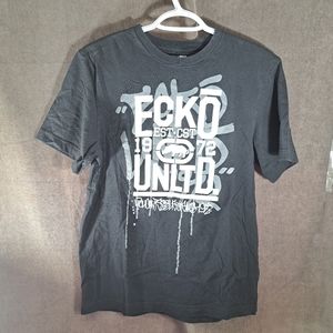 Ecko Unltd Graffiti Rhino Logo Black White Grey Graphic Tee VG M